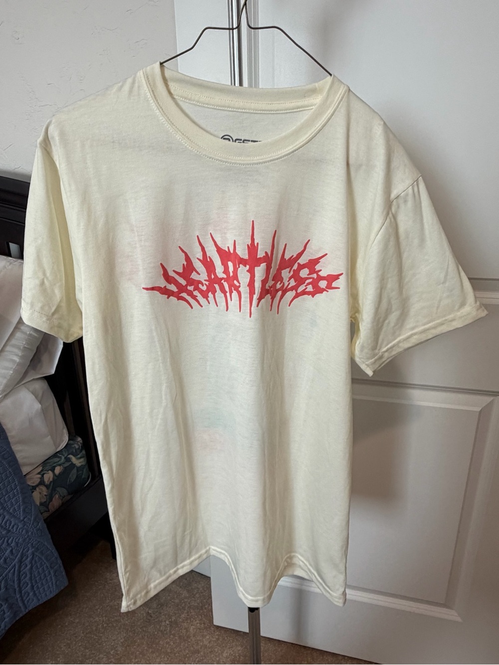 Cream Short Sleeve Tee with Red Graphic Logo